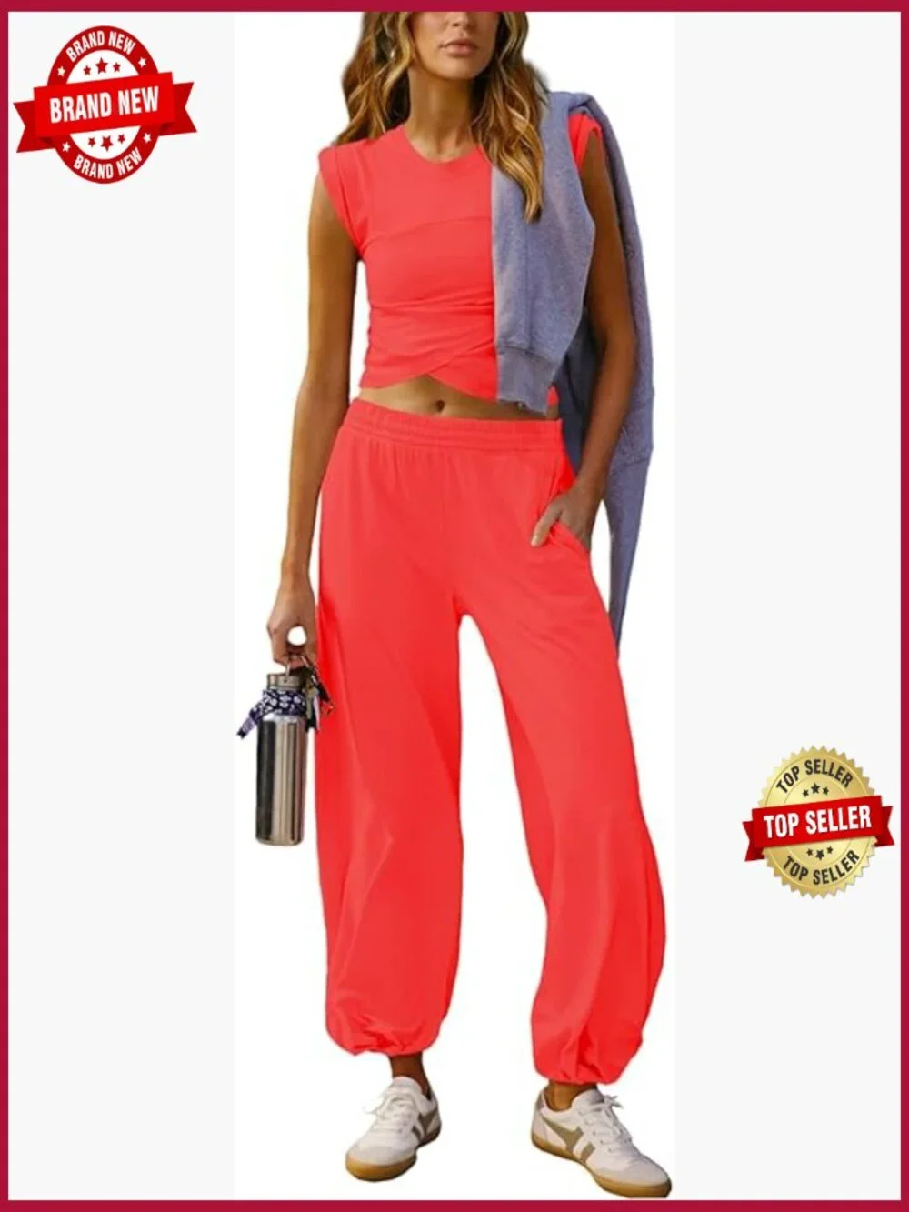 Women's 2 Piece Loungewear Set Crop Top Jogger Sweatpant Matching Sweatsuit
